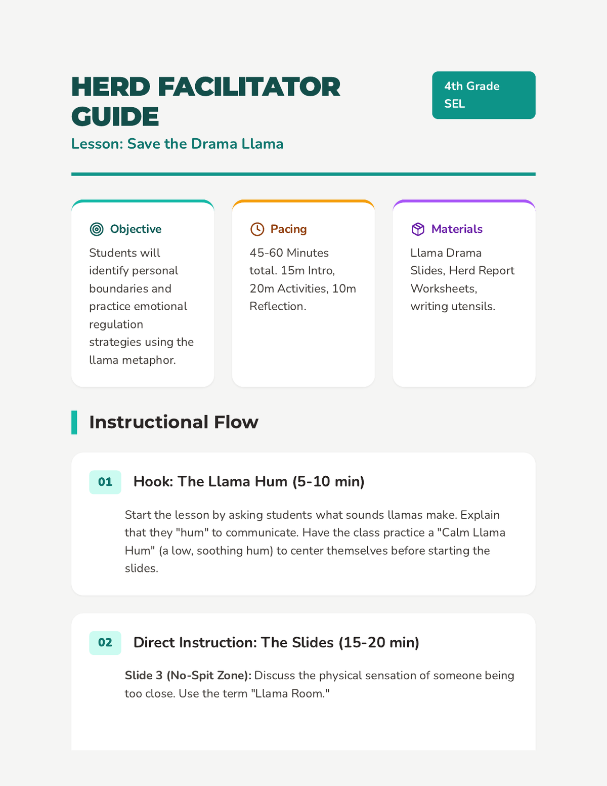 Llama Drama Teacher Guide page 1