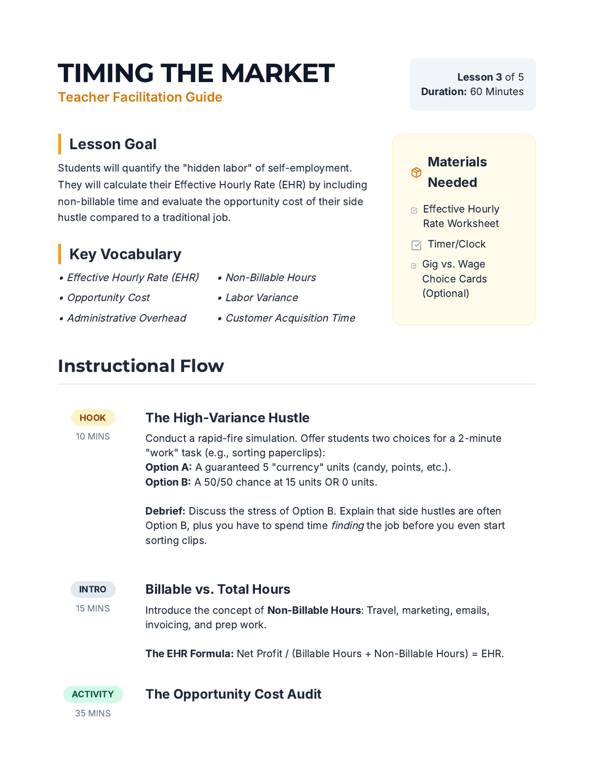 Timing Market Teacher Guide page 1
