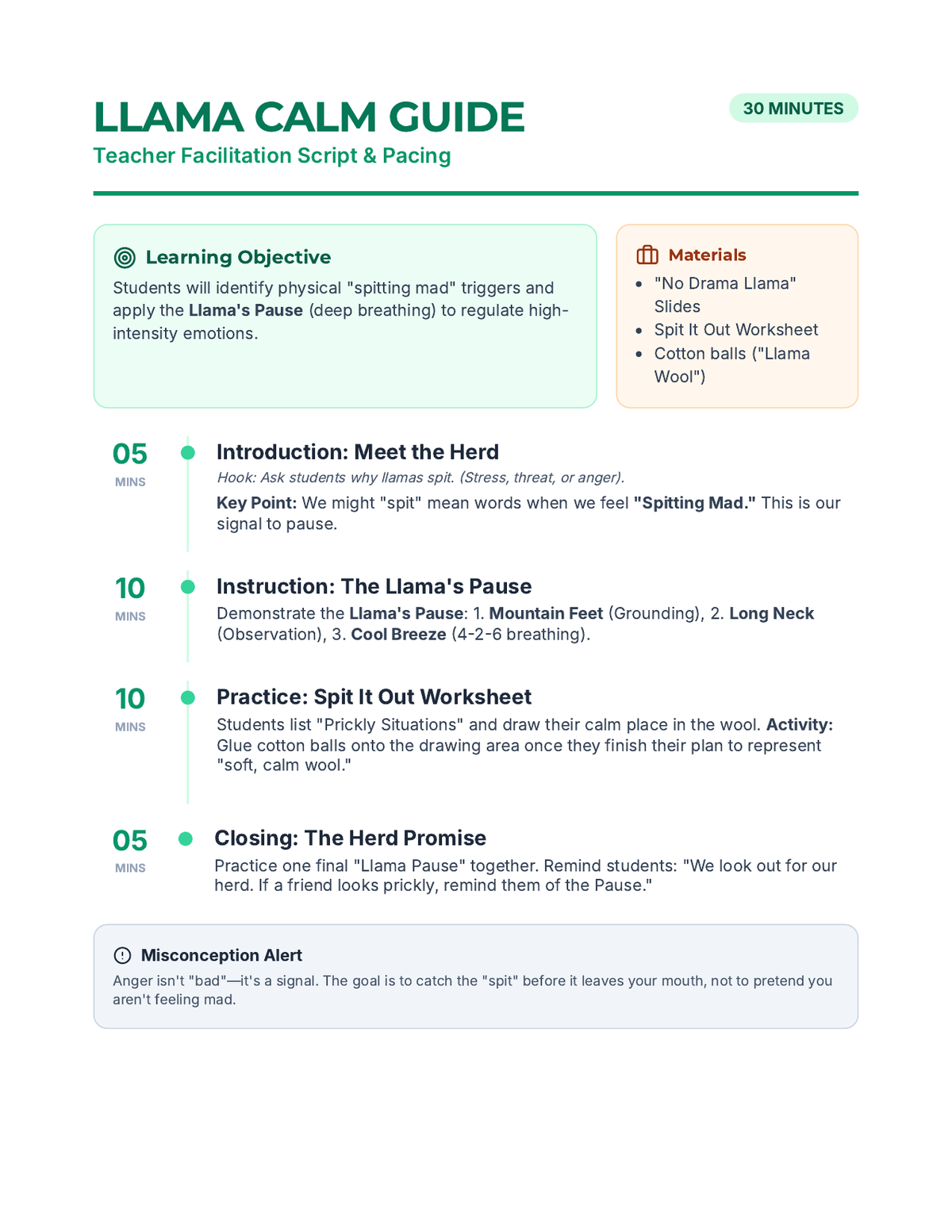 Llama Calm Teacher Guide page 1
