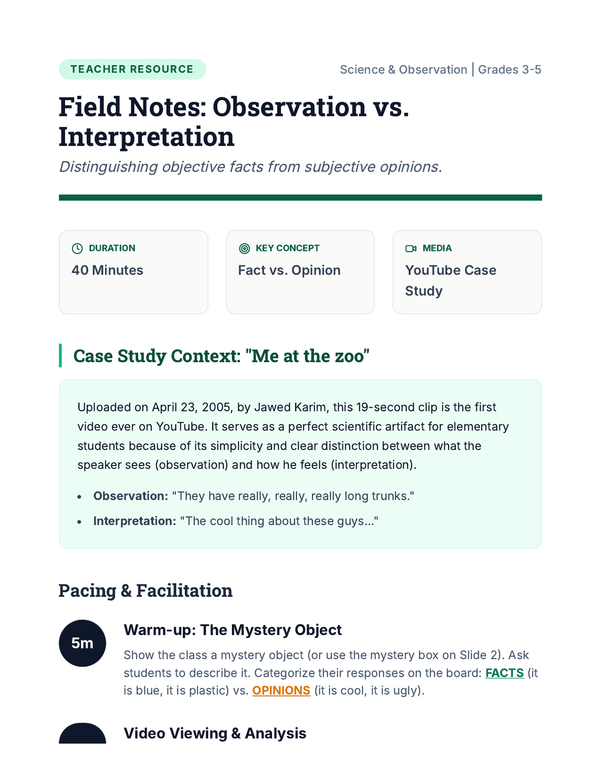Field Notes Teacher Guide page 1