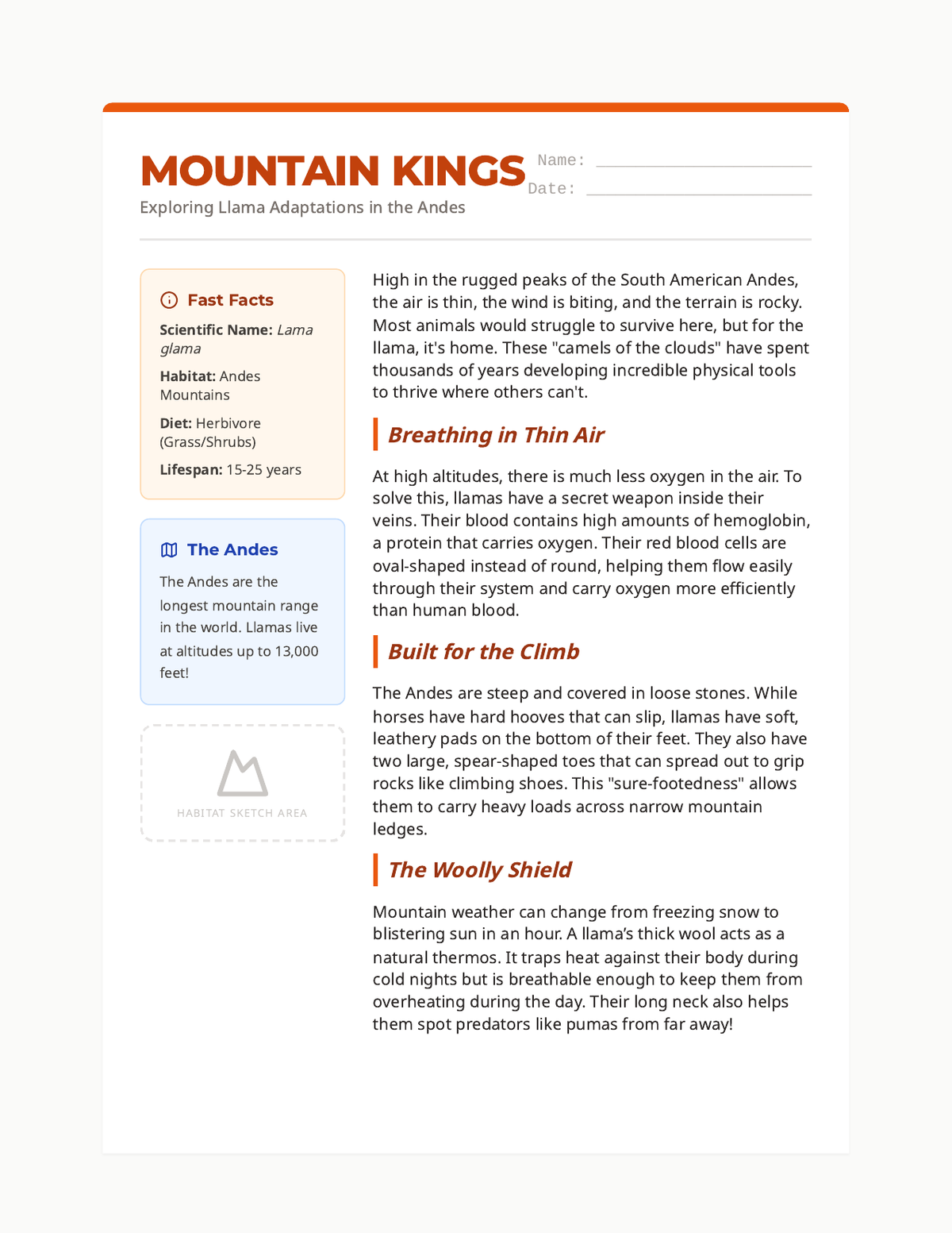 Mountain Kings Worksheet page 1