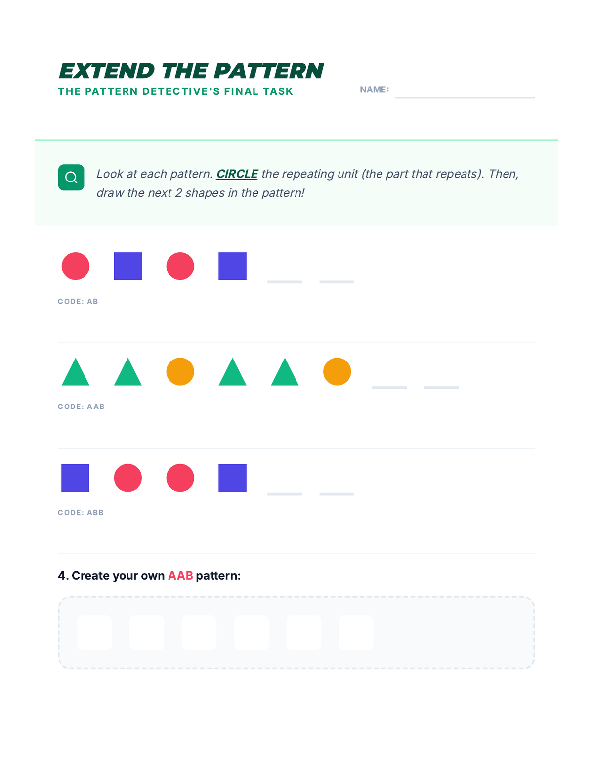 Extend the Pattern Sheet page 1