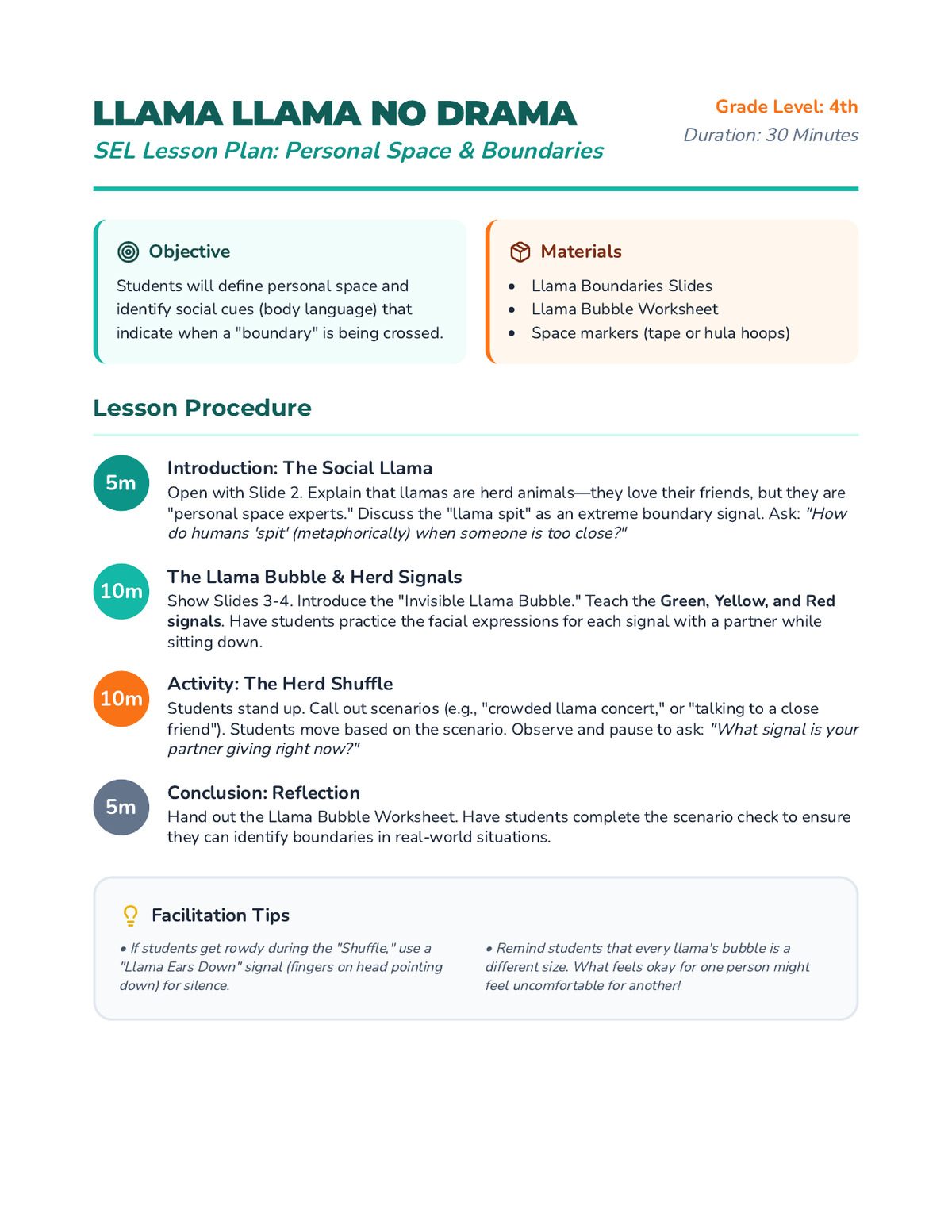 Llama Boundaries Teacher Guide page 1