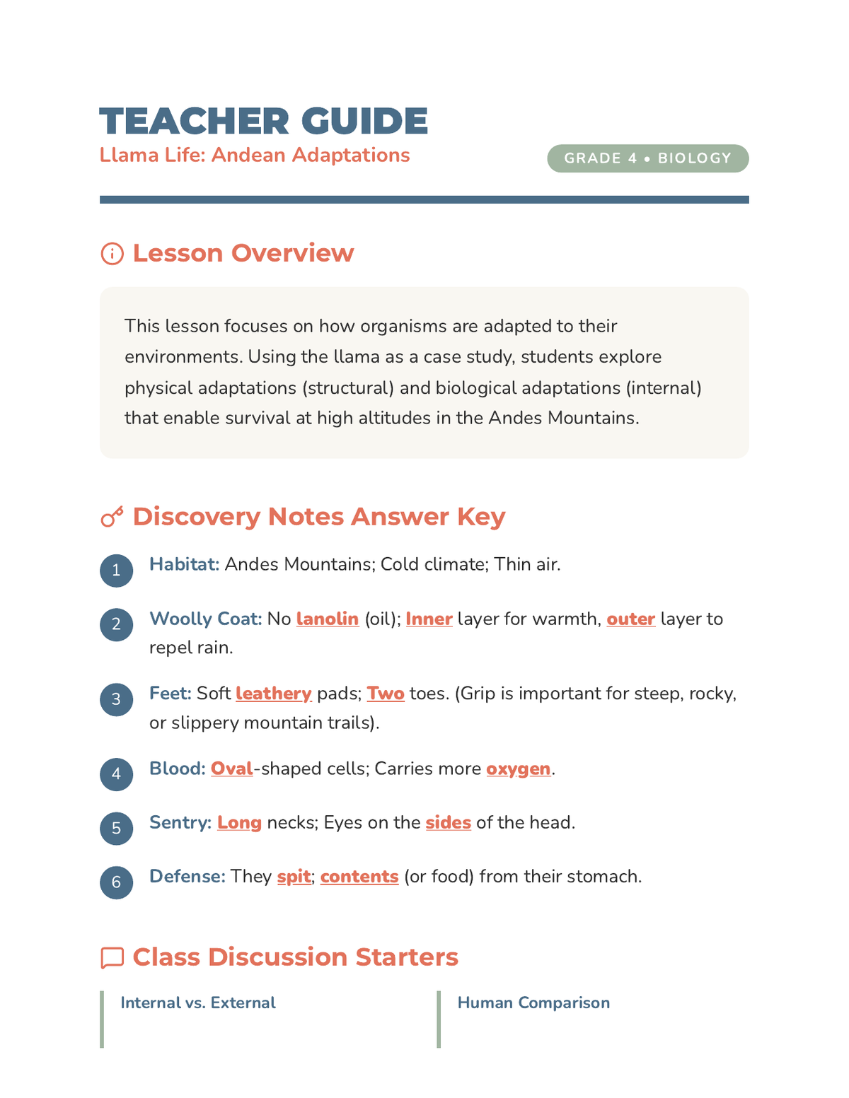 Llama Teacher Guide page 1