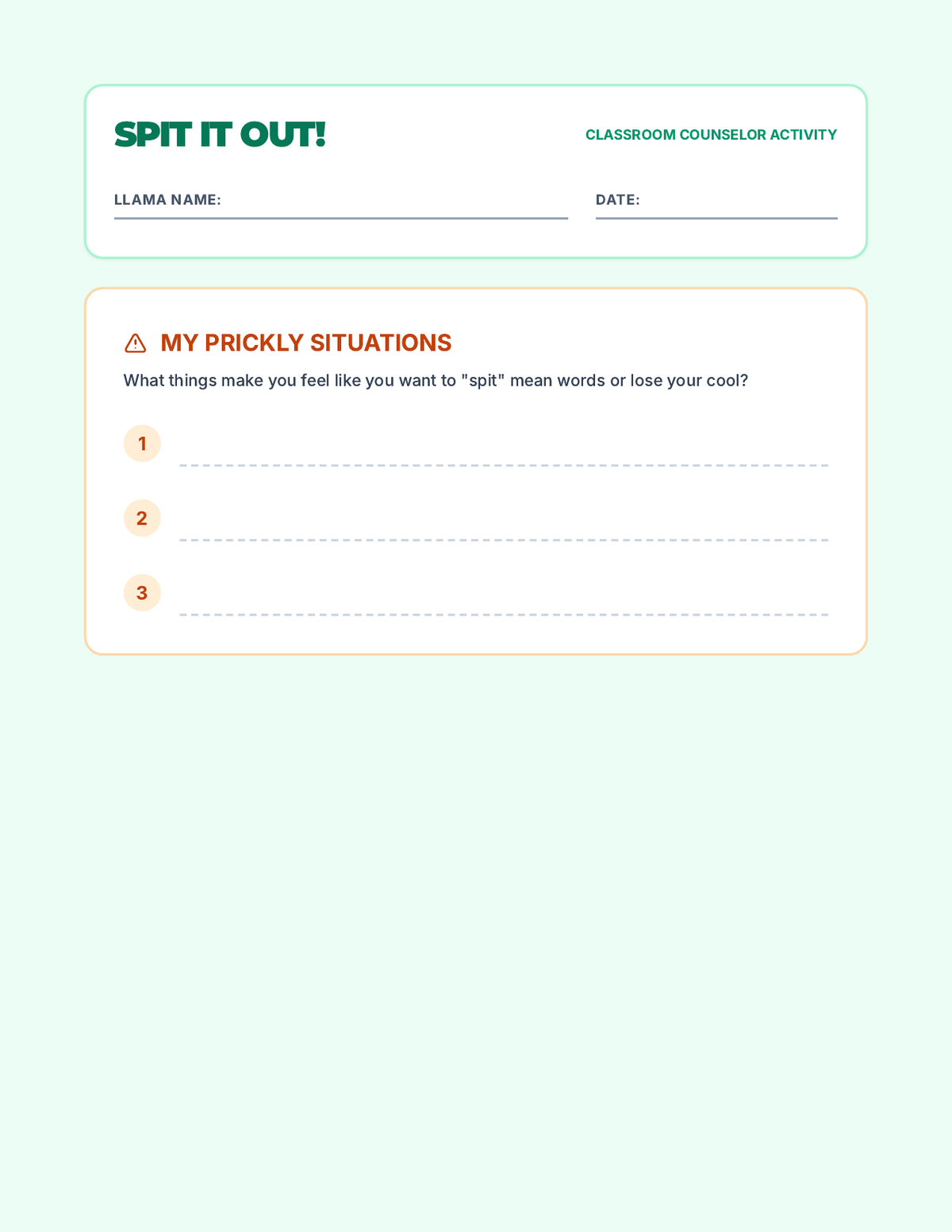 Spit It Out Worksheet page 1