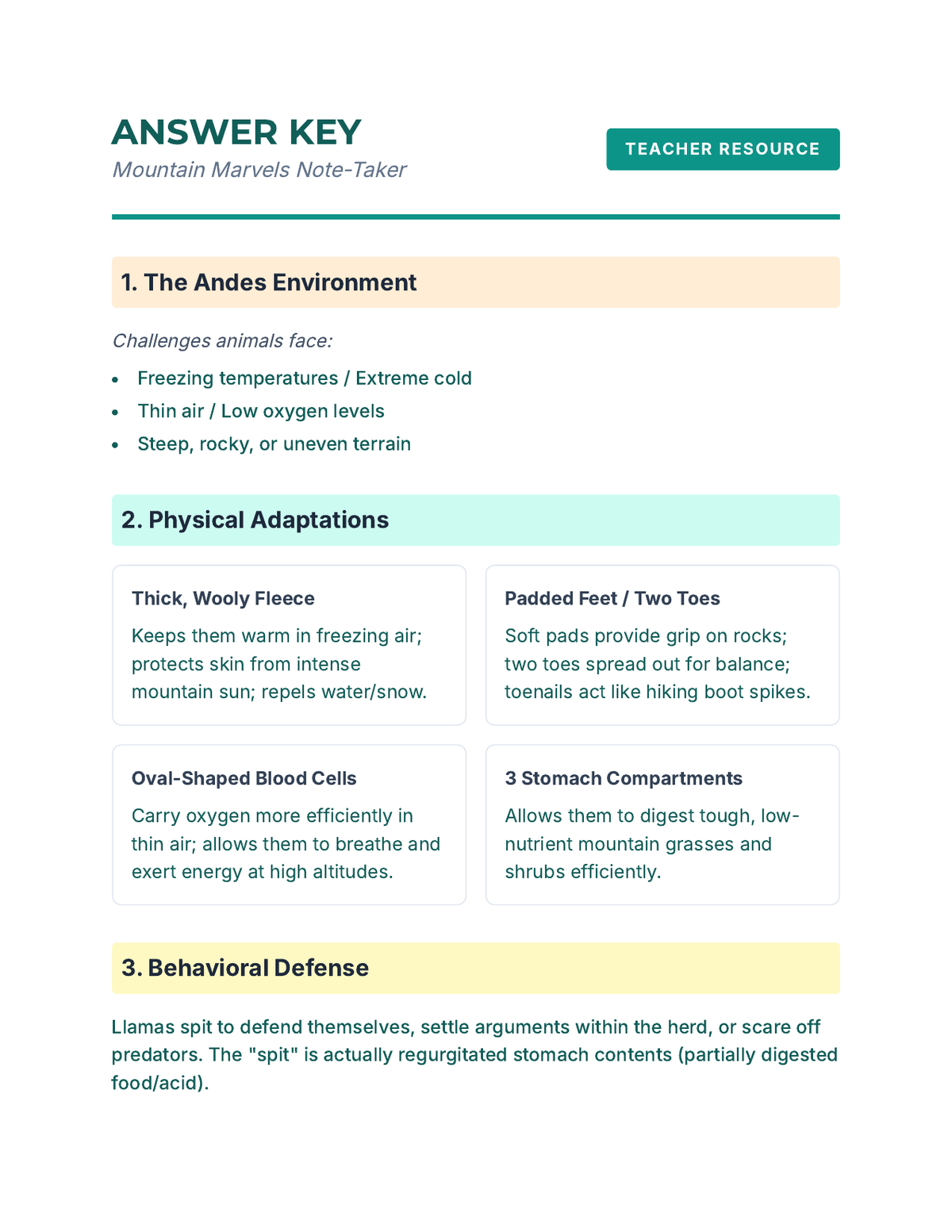 Llama Legends Answer Key page 1