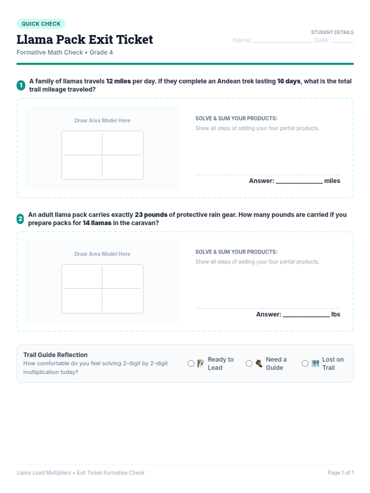 Llama Multipliers Exit Ticket