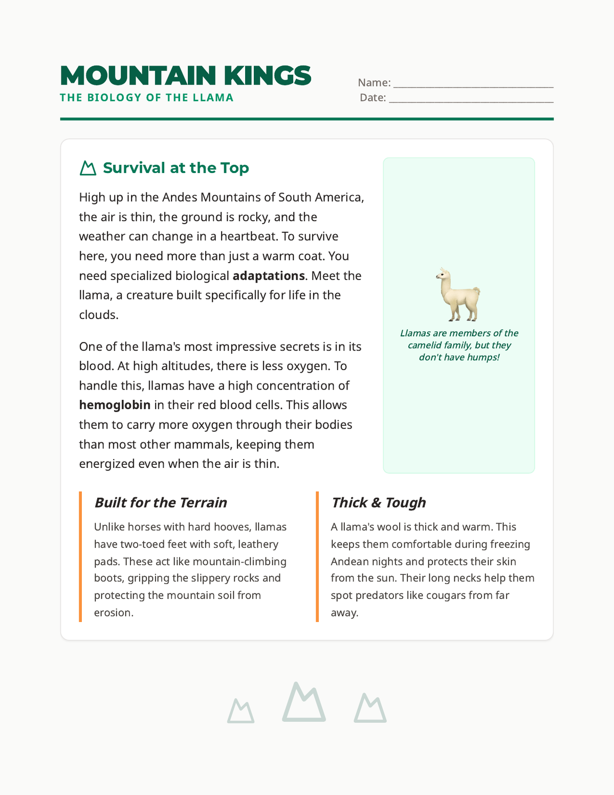 Mountain Kings Reading Passage page 1