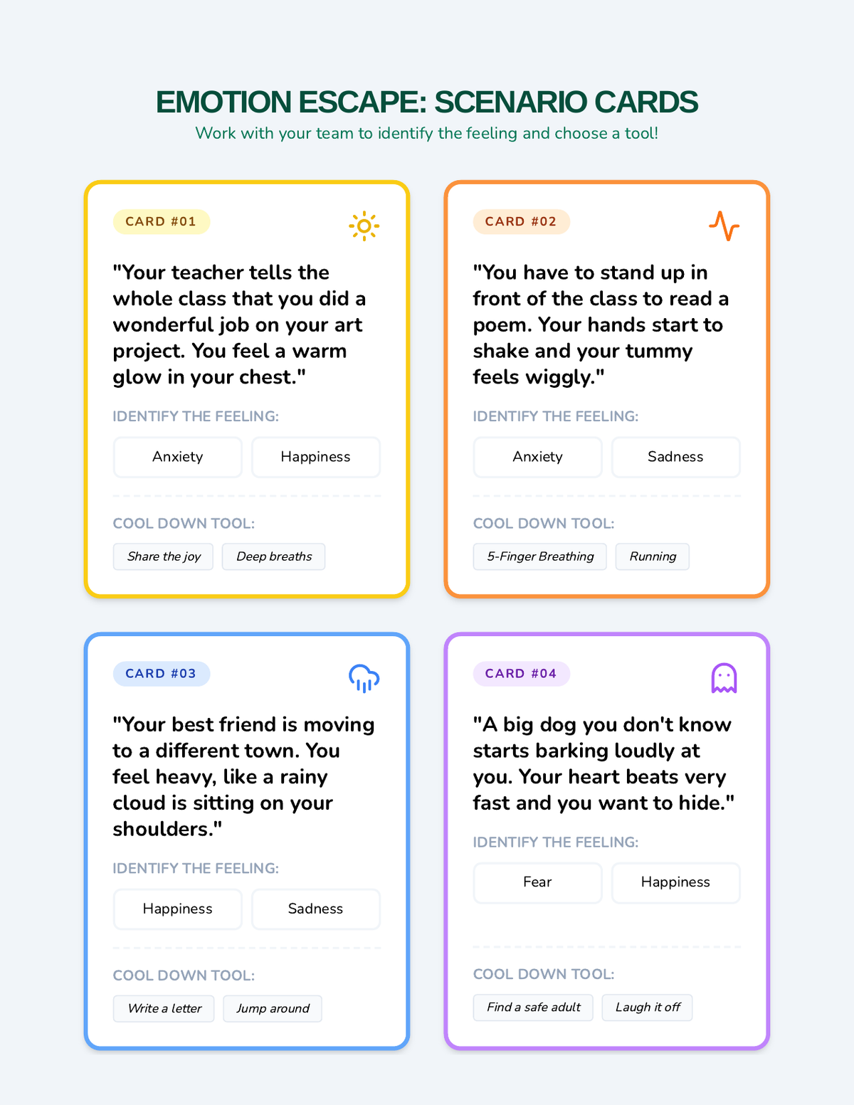 Emotion Escape Cards page 1
