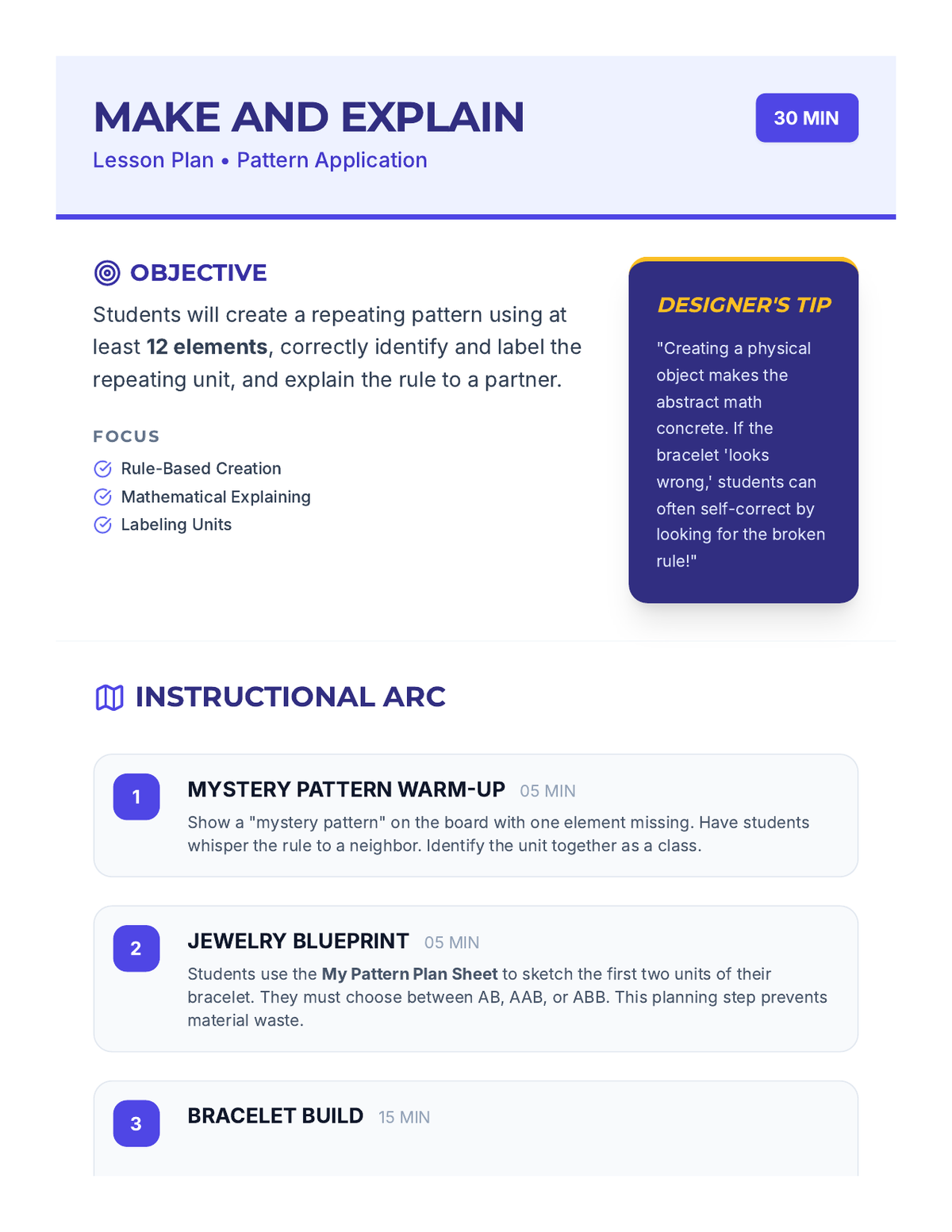 Make-and-Explain Plan page 1