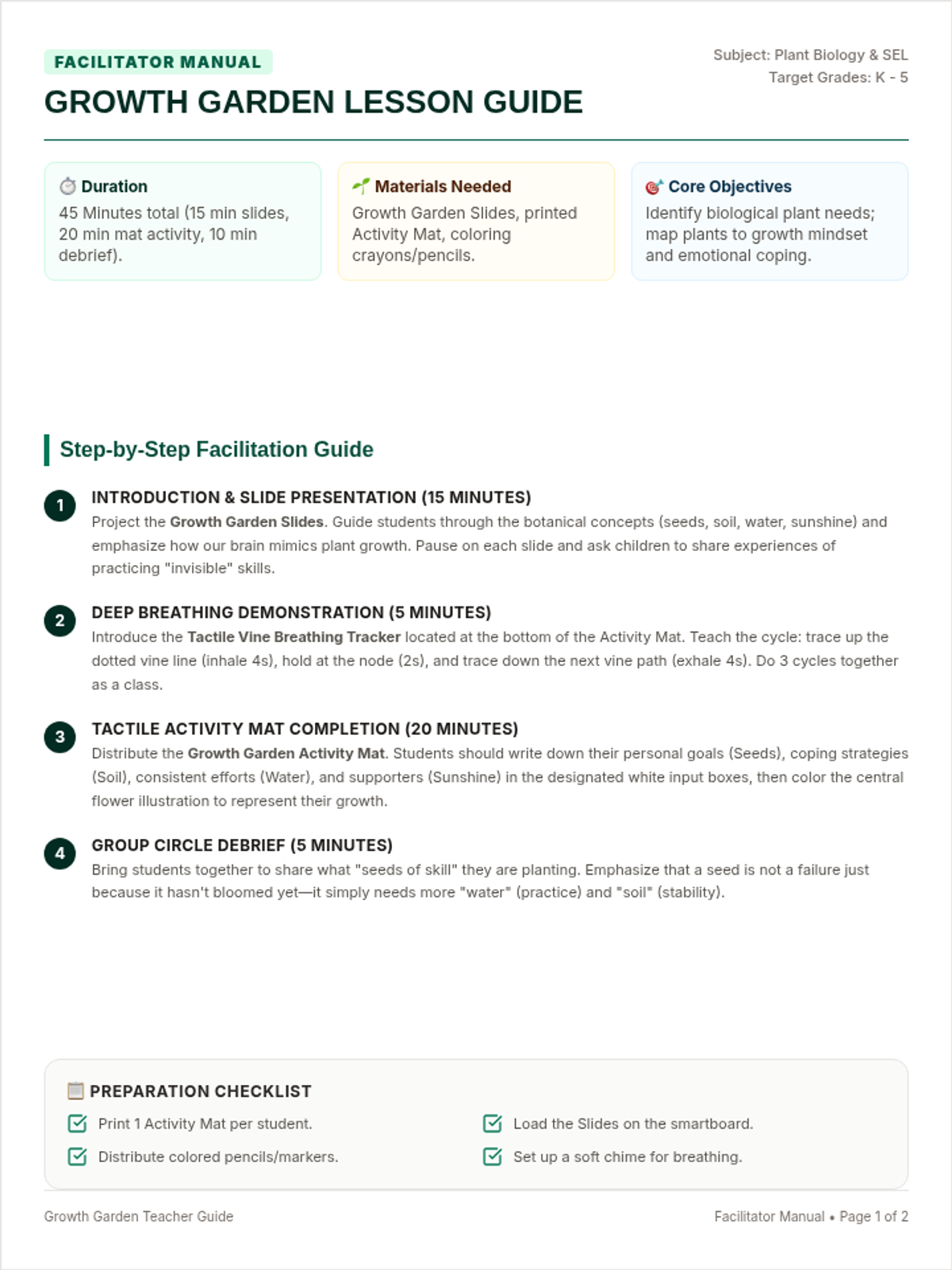 Growth Garden Teacher Guide