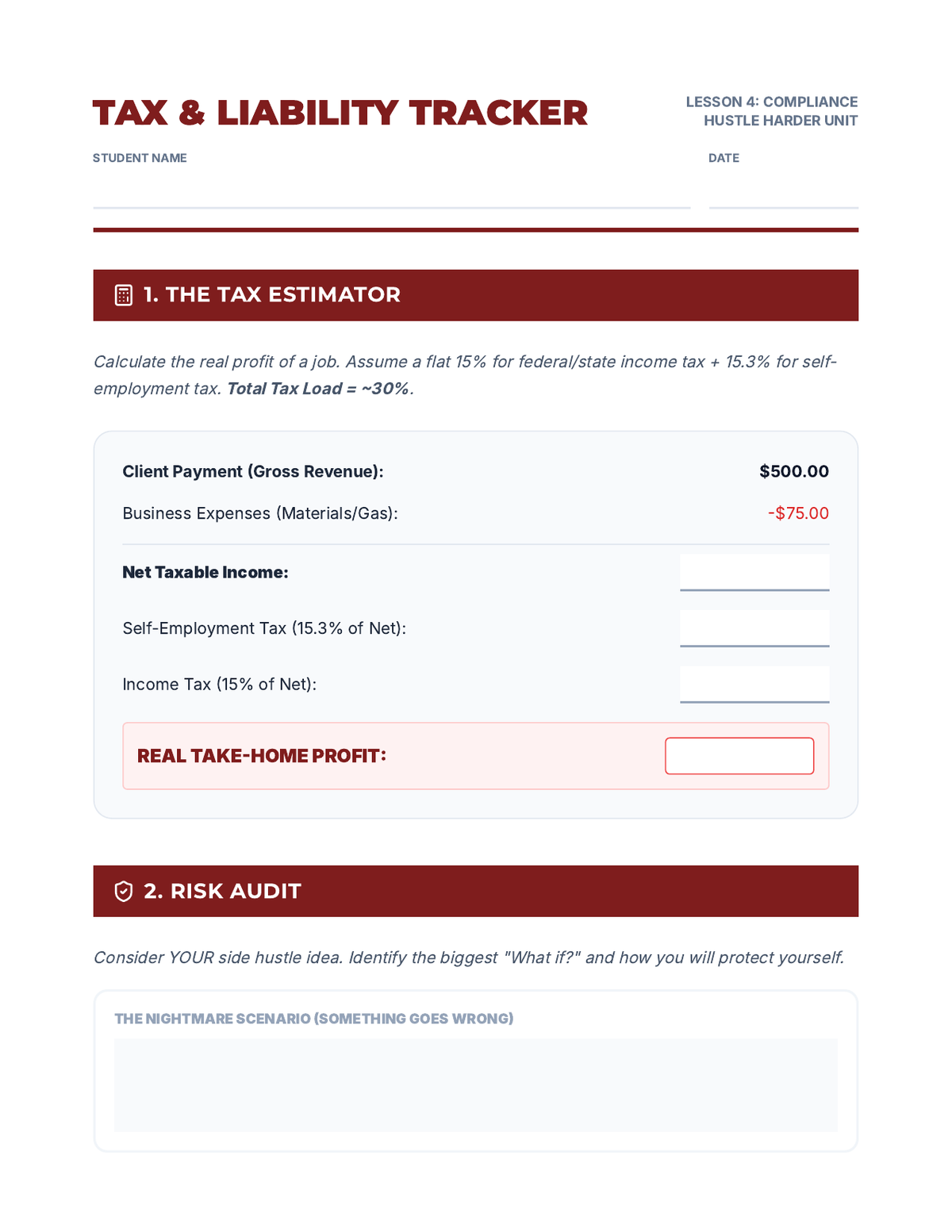 Tax Tracker Worksheet page 1