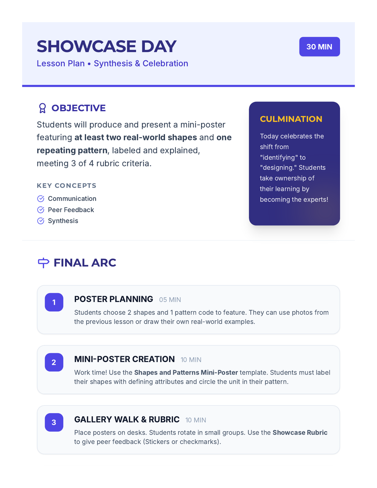 Showcase Day Plan page 1
