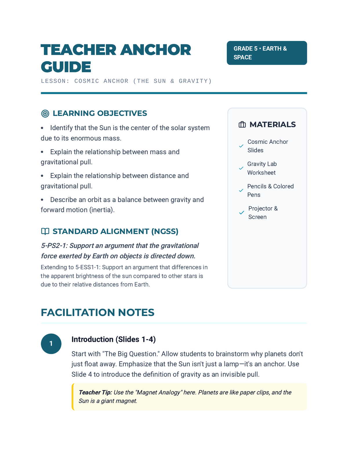 Teacher Anchor Guide page 1